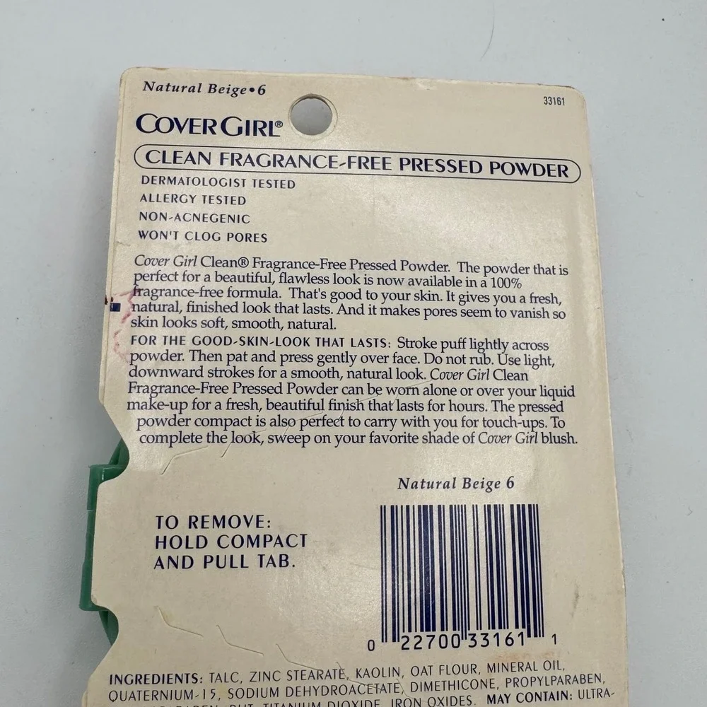Vintage CoverGirl Clean Fragrance Free Pressed Powder Natural Beige 6 Green Case
